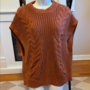 Cable Knit Sleeveless Sweater Vest in Rust